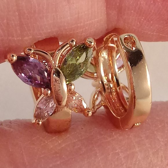 18K Yellow Gold Filled Butterfly Diamond Marquise Zircon Hoop Drop Earrings Gift - Picture 3 of 4